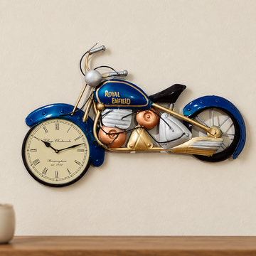 Metal Wall Art Red Bike Watch Panel In Blue Color