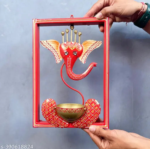 Decorative Metal Ganesha Tea Light Wall Hanging Frame image