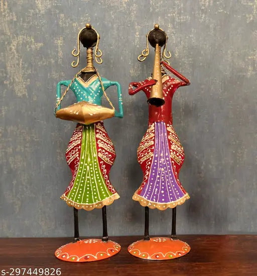 Pack Of 2 Kraphy Metal Wrought Iron Musician Lady showpieces