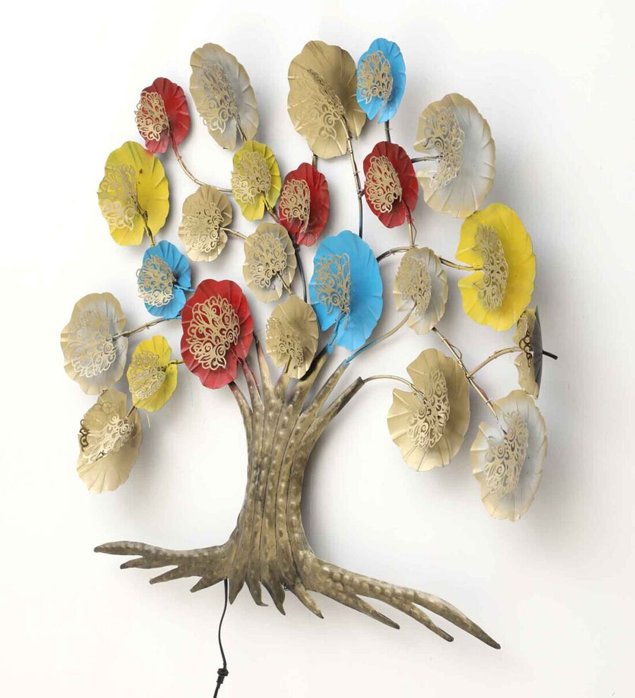 Multi Color Antique Design Metal Tree Wall Art With Led Back Light