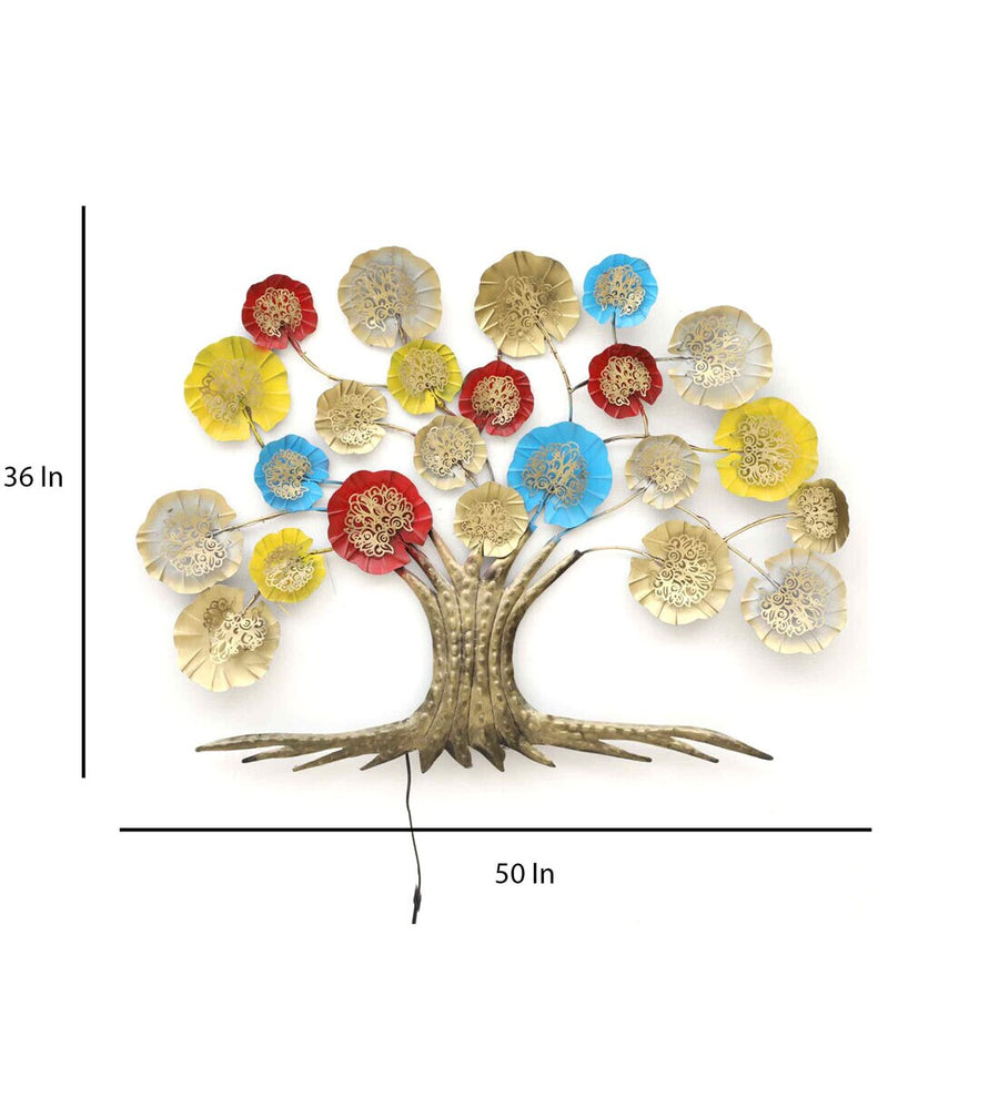 Multi Color Antique Design Metal Tree Wall Art With Led Back Light