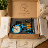 Vintage Bicycle Desk Clock with Pen Holder | Metal Table Clock | Blue & Yellow – Kraphy thumbnail