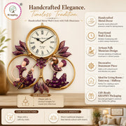 Rajasthani Musical Couple Metal Wall Clock | Hand-Painted Purple Folk Art | 19 x 18 Inch