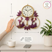 Rajasthani Musical Couple Metal Wall Clock | Hand-Painted Purple Folk Art | 19 x 18 Inch