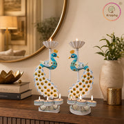 Peacock Metal Tealight Candle Holder | Hand-Painted Decorative Stand | 12 Inch – Kraphy