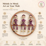 Rajasthani Musical Trio Metal Wall Art | Hand-Painted Purple Folk Art Round Wall Hanging | 14.5 Inch thumbnail