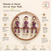Rajasthani Musical Trio Metal Wall Art | Hand-Painted Purple Folk Art Round Wall Hanging | 14.5 Inch