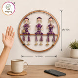 Rajasthani Musical Trio Metal Wall Art | Hand-Painted Purple Folk Art Round Wall Hanging | 14.5 Inch thumbnail
