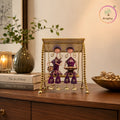 Rajasthani Musician Couple Swing Showpiece | Hand-Painted Purple Folk Art Jhula | 10 Inch