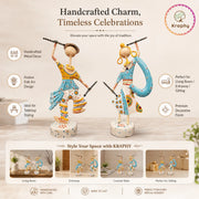 Rajasthani Dancing Couple Metal Showpiece | Hand-Painted Folk Art | 7 Inch – Kraphy