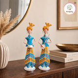 Rajasthani Musician Couple Metal Showpiece | Hand-Painted Folk Art | 11.5 Inch – Kraphy thumbnail