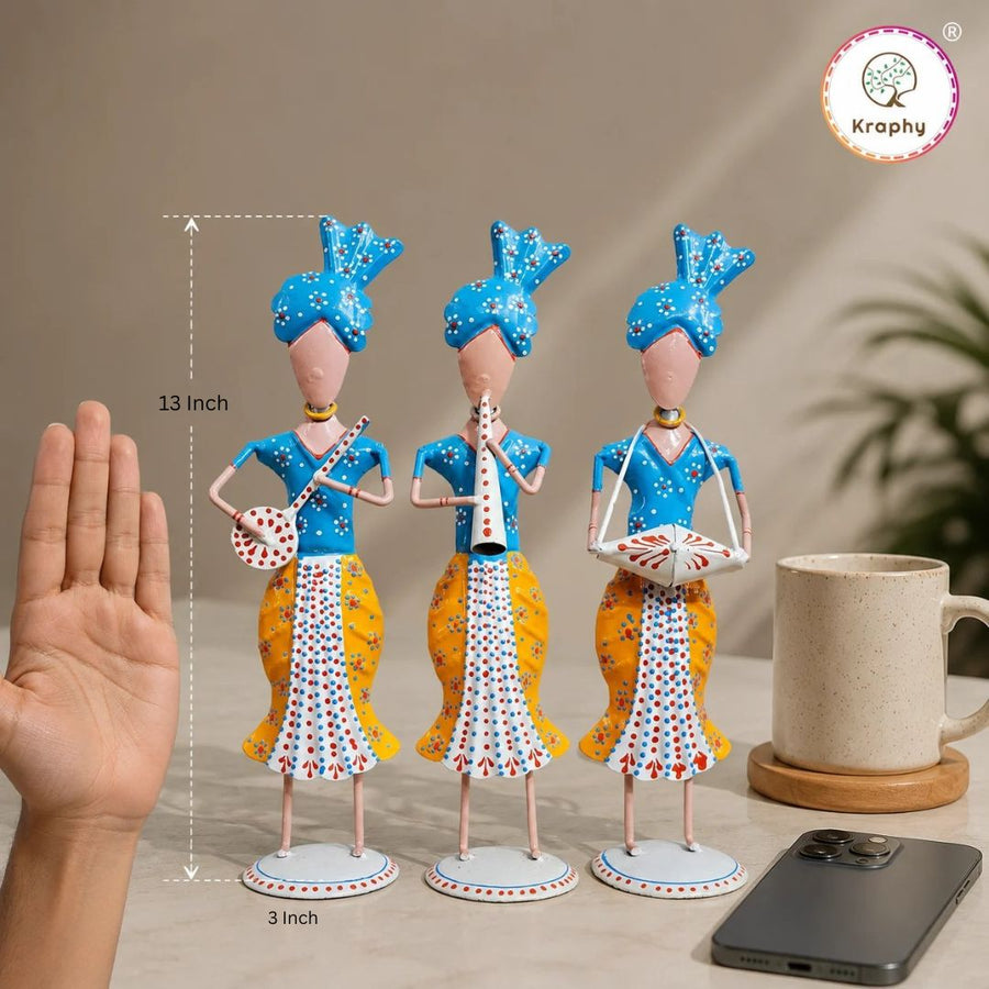 Rajasthani Musician Trio Metal Showpiece | Traditional Folk Art | 13 Inch – Kraphy size guide