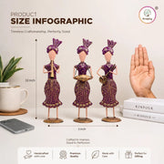 Rajasthani Musician Trio Metal Showpiece Set | Hand-Painted Purple Folk Art | Set of 3 | 13 Inch