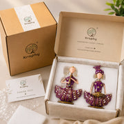 Rajasthani Musician Couple Sitting Showpiece Set | Hand-Painted Purple Folk Art | Set of 2 | 8 & 9 Inch