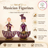 Rajasthani Musician Couple Sitting Showpiece Set | Hand-Painted Purple Folk Art | Set of 2 | 8 & 9 Inch thumbnail