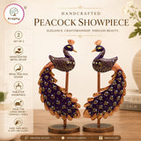 Royal Peacock Metal Showpiece Set | Hand-Painted Decorative Figurines | Set of 2 | 10 Inch thumbnail
