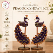 Royal Peacock Metal Showpiece Set | Hand-Painted Decorative Figurines | Set of 2 | 10 Inch