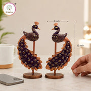 Royal Peacock Metal Showpiece Set | Hand-Painted Decorative Figurines | Set of 2 | 10 Inch