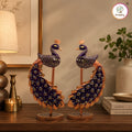 Royal Peacock Metal Showpiece Set | Hand-Painted Decorative Figurines | Set of 2 | 10 Inch