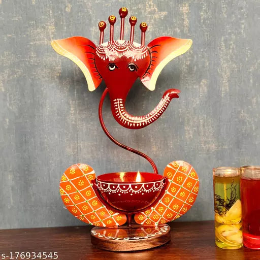 Metal Ganesha Tea-Light Showpiece