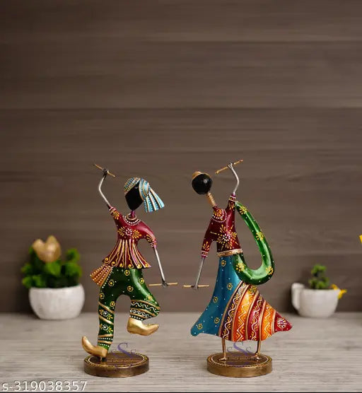 (Pack Of 2) Kraphy Wrought Iron Gujarati Dandiya Dancer Couple