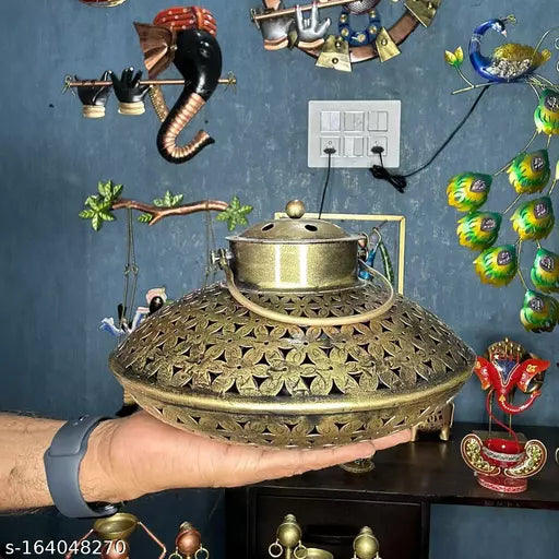 Kraphy Metal Wall Art Dhoop Degachi and candle Holder Wall Hanging With Wall Bracket And Bells