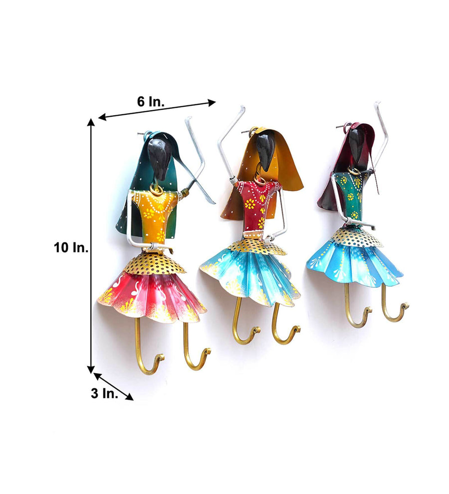 Multicolour Metal Dancing Lady (Set Of 3) Key Holder