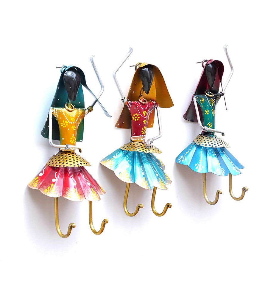 Multicolour Metal Dancing Lady (Set Of 3) Key Holder
