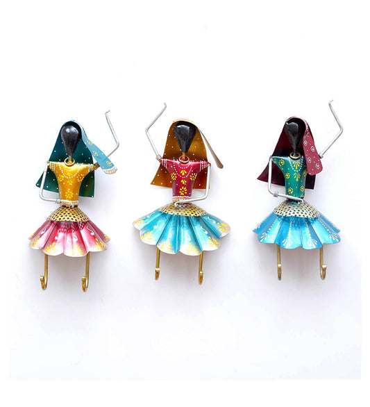 Multicolour Metal Dancing Lady (Set Of 3) Key Holder