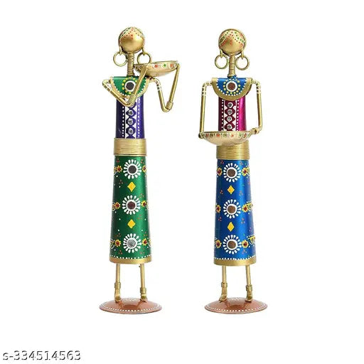 (Pack of 2) Metal Wrought Iron Tribal Lady showpieces Items