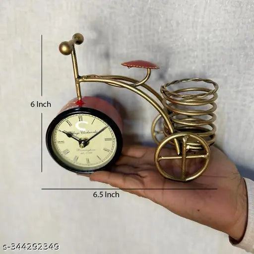 Kraphy Metal Cycle Pen Stand With Clock
