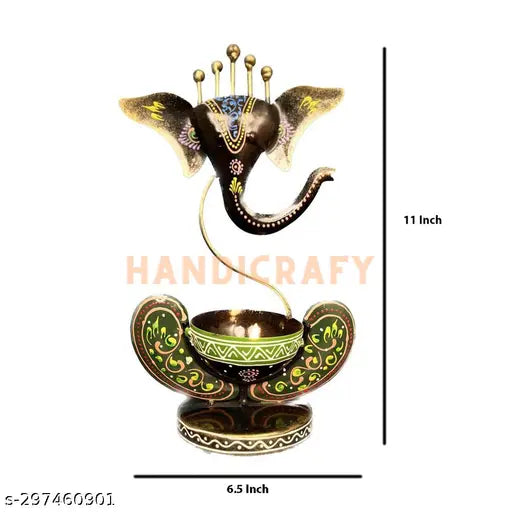 Kraphy Iron Ganesh T-Light Candle Holder Figurine Set Of five