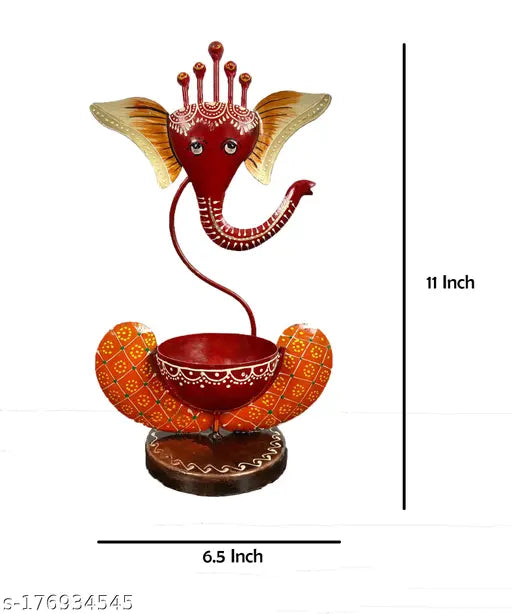 Kraphy Orange Metal Ganesha Tea-Light Showpiece image