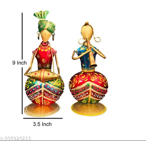 Kraphy Crafts Metal Rajasthani Musicians Item showpiece Set of 2