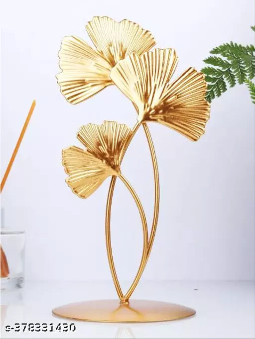 (Pack Of 2) Kraphy Metal Genko Leaf Table Decor Showpiece
