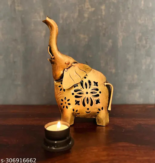 Kraphy Metal Tea Light Candle Holder for Home Décor Elephant Design image