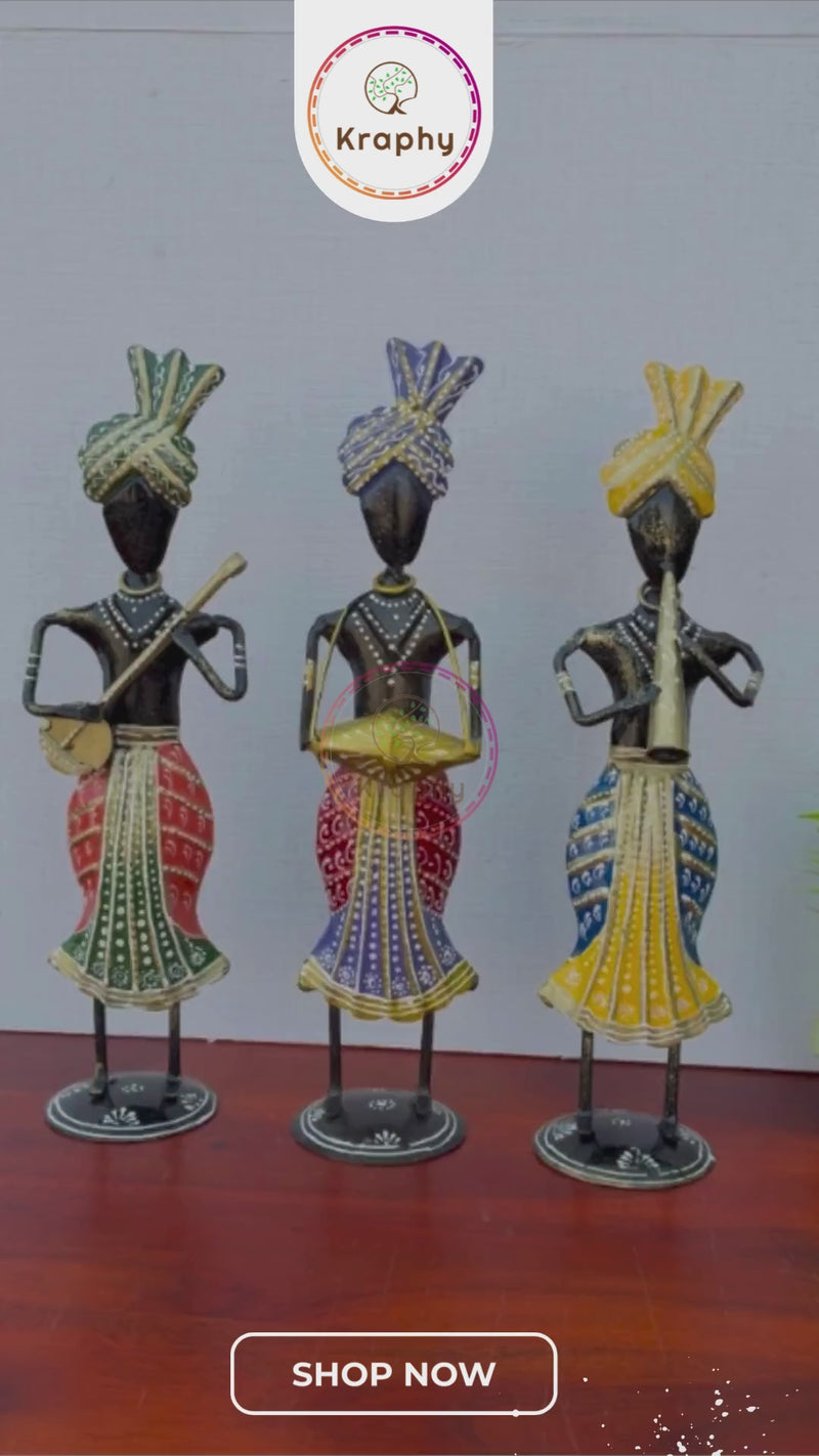 (Pack Of 3) Kraphy Wrought Iron Decorative Musician Showpiece detail 2
