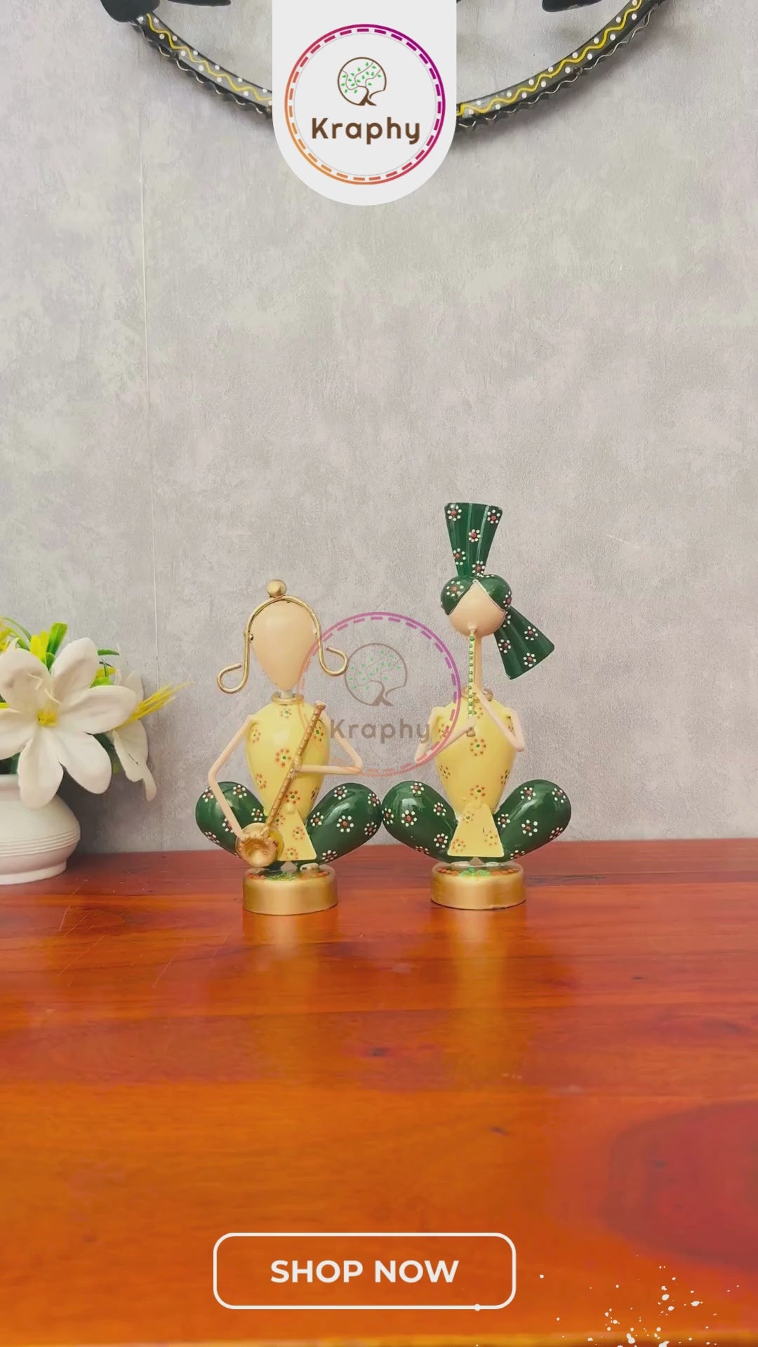 Metal Tribal Musician Couple Showpiece (Pack of 2) 7 Inch