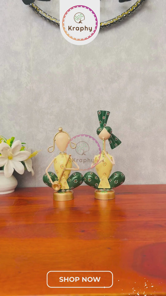 Metal Tribal Musician Couple Showpiece (Pack of 2) 7 Inch