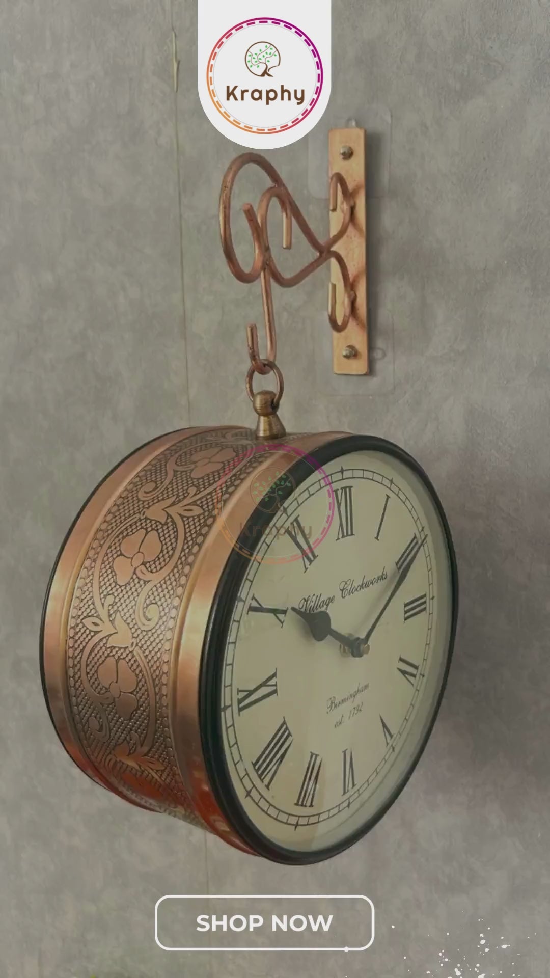 Kraphy Metal Copper Designer Dual Sided Vintage Railway Clock