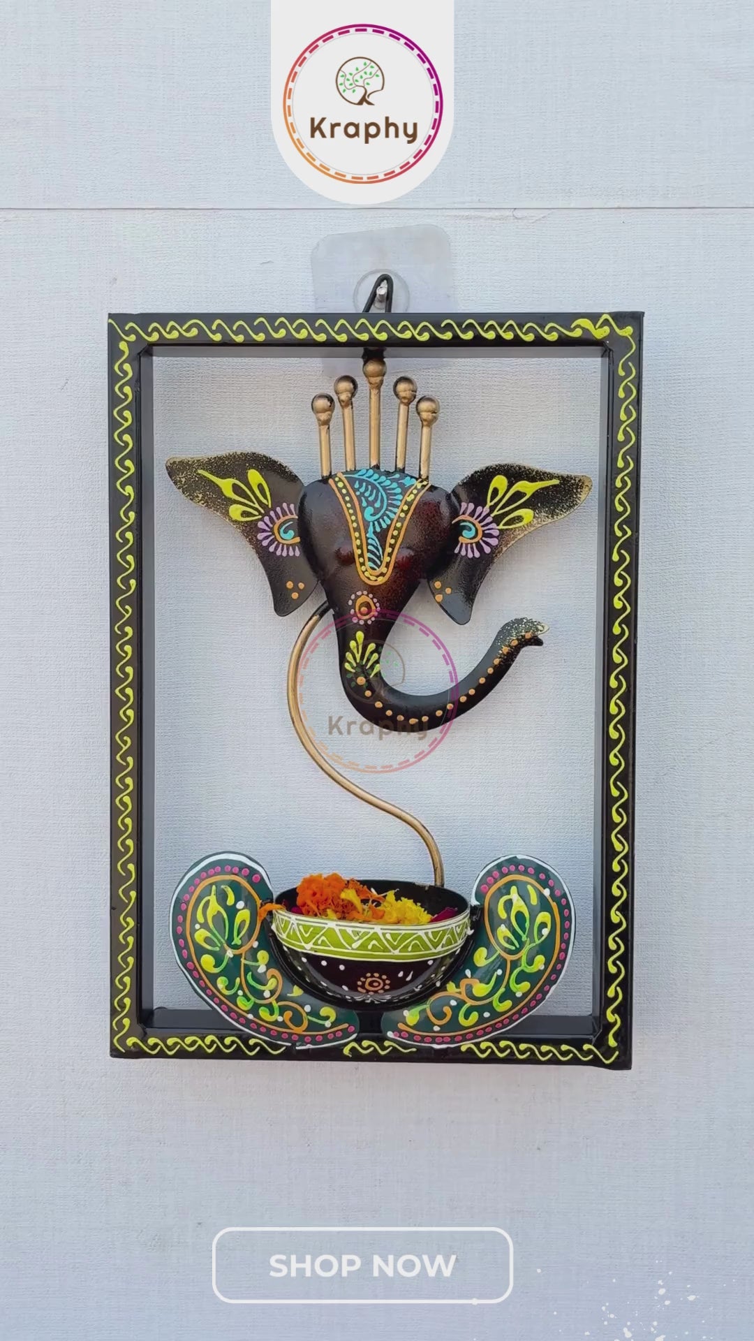 Kraphy Ganesha Ji Iron Frame Decorative showpiece Tealight Candle Holder