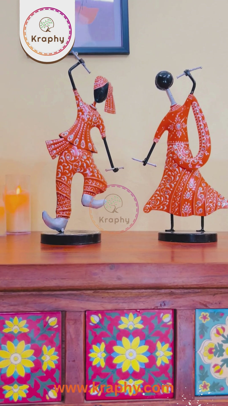 (Pack Of 2)  Orange Iron Musician Playing Garba Dandiya Showpiece detail 2