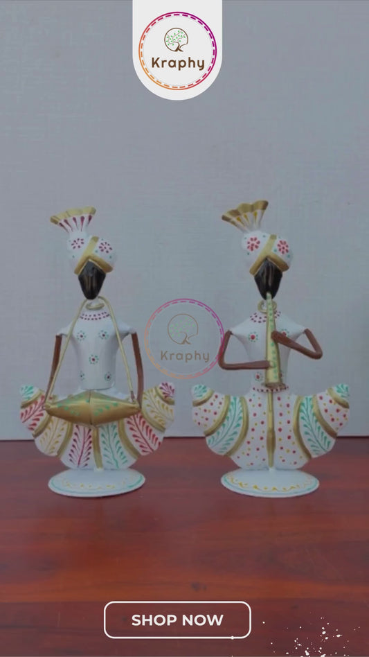 Metal Musician Showpiece Set of Two White Finish