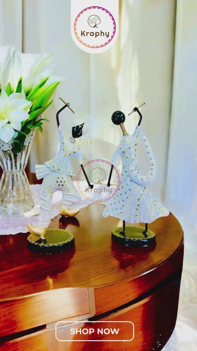 (Pack Of 2) White Iron Musician Playing Garba Dandiya Showpiece detail 2