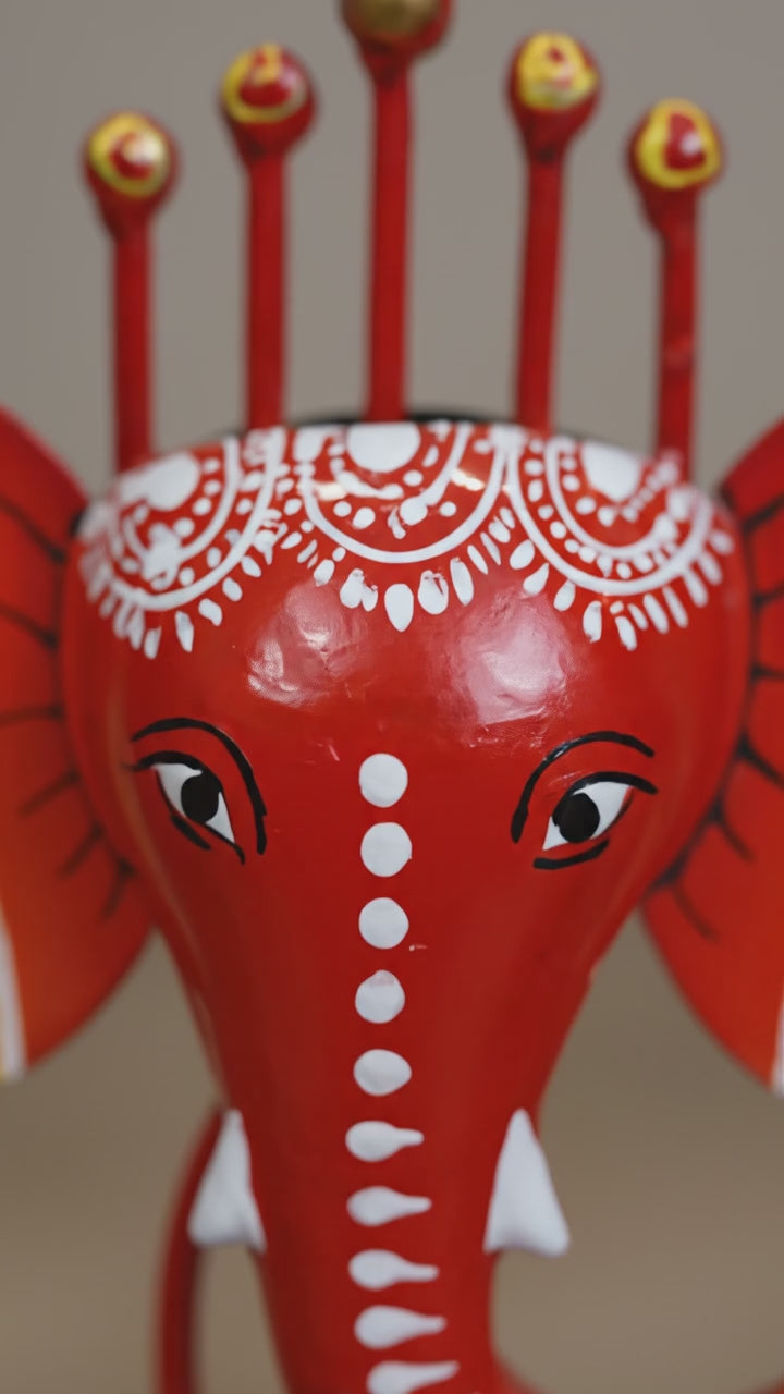Kraphy Orange Metal Ganesha Tea-Light Showpiece