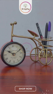 Kraphy Metal Cycle Pen Stand With Clock