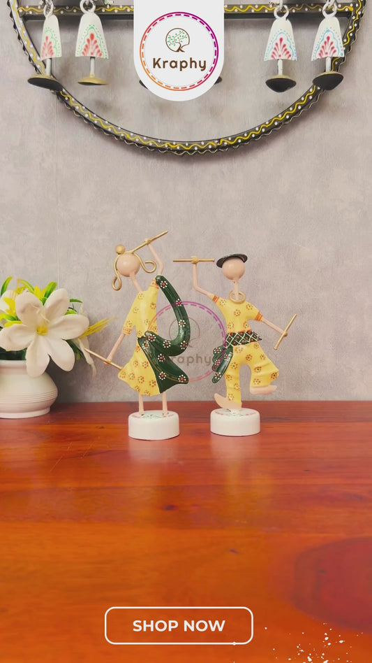 Metal Dandiya Dancing Couple Showpiece Set Of 2 6 Inch