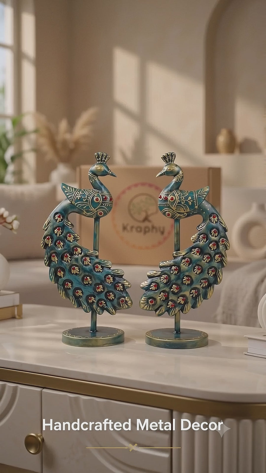Metal Peacock Showpiece Set of 2 | Decorative Peacock (10 x 5 Inch)