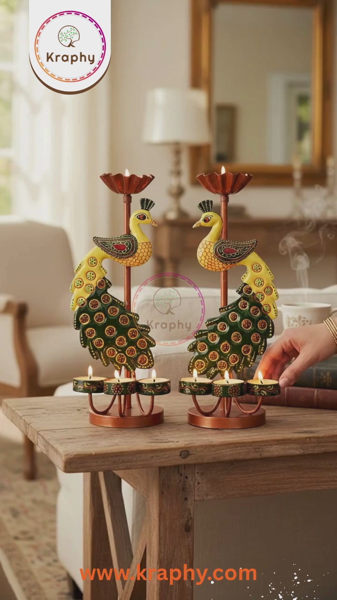 Metal Peacock Diya Candle Holder Set Of 2 13 Inch