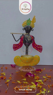 Black Handcrafted Krishna Idol- Red & Yellow